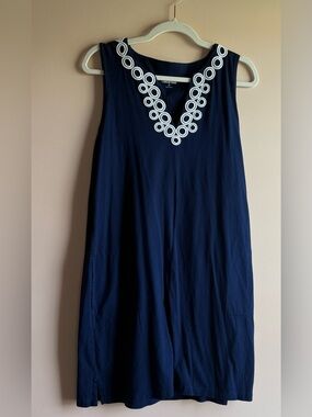 Lands' End Navy Sleeveless Dress with White Crochet V-Neck